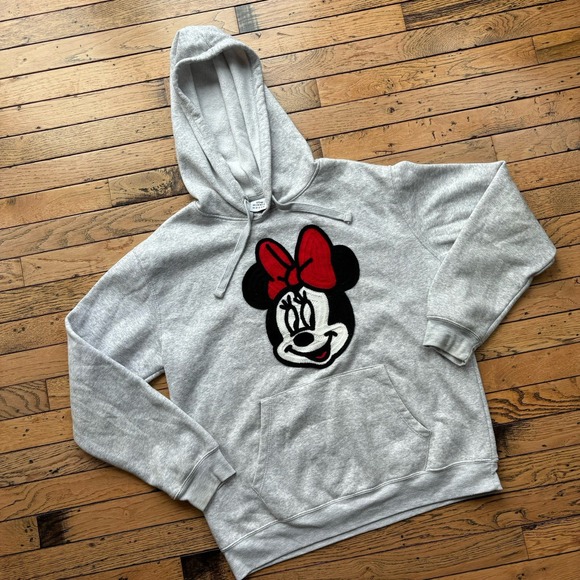 Disney Hoodie Minnie Mouse Pullover Sweatshirt Crochet Patch Face Size L - Picture 1 of 8